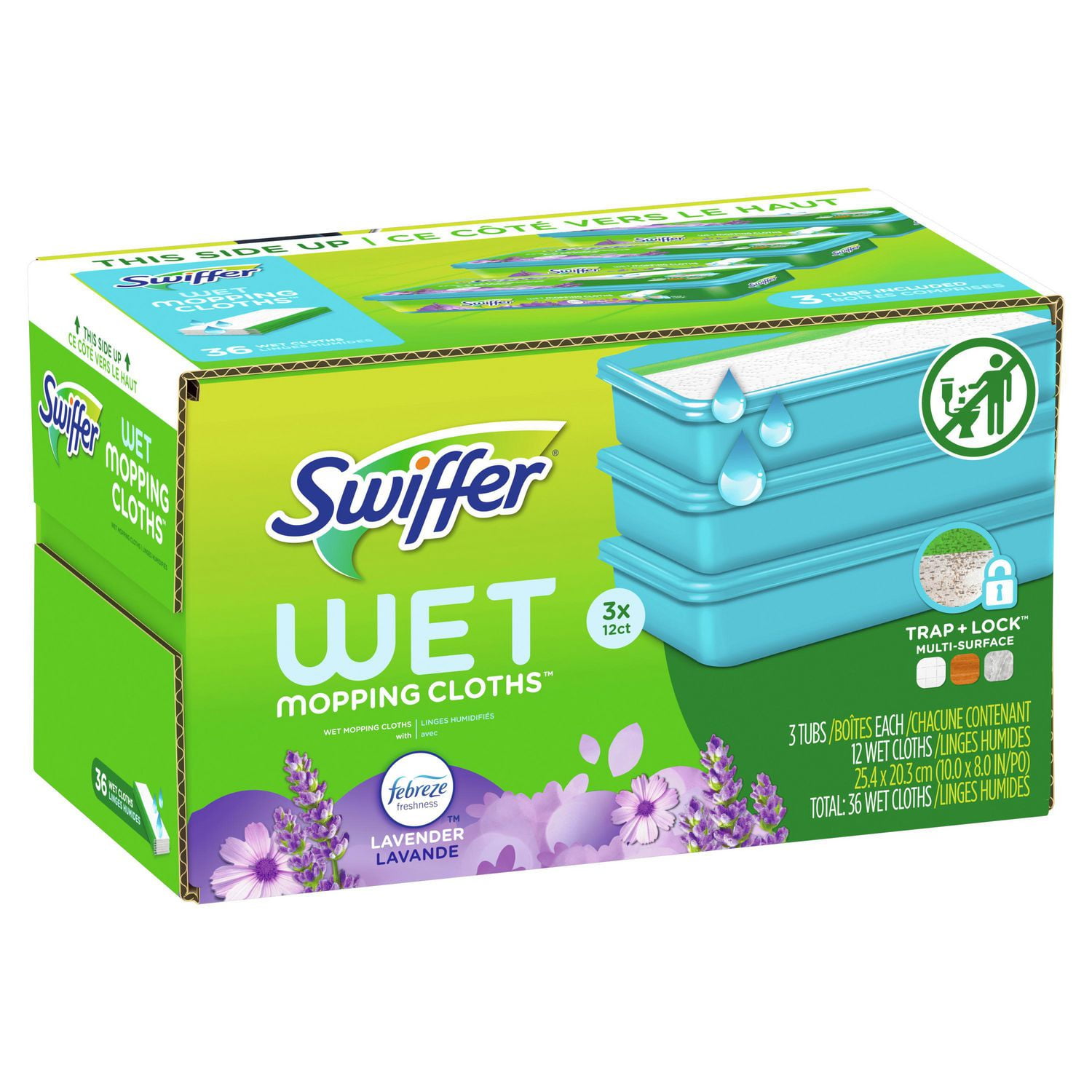 Swiffer Wet Mopping Cloths, Lavender, 12 count, Pack of 3 