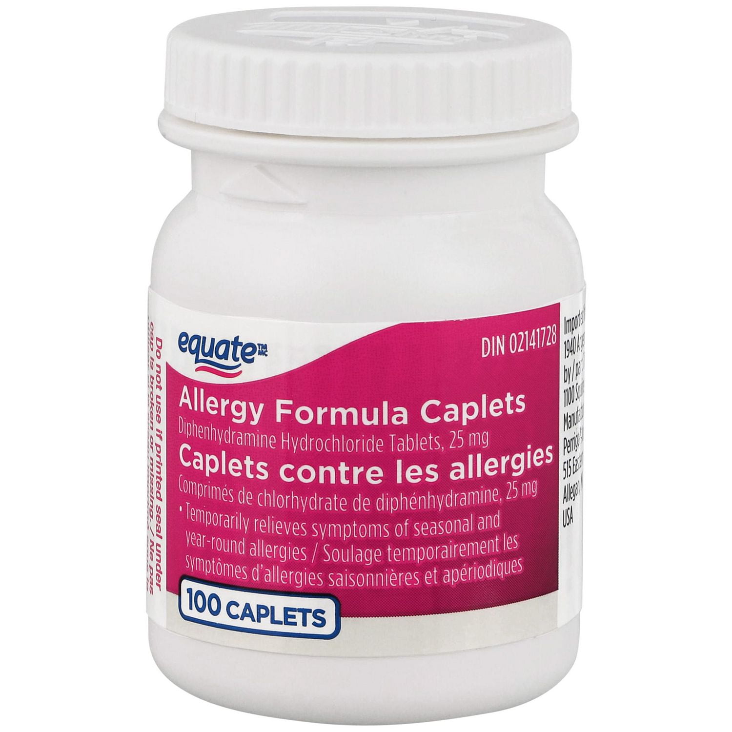 Formule contre les allergies Equate 100 caplets