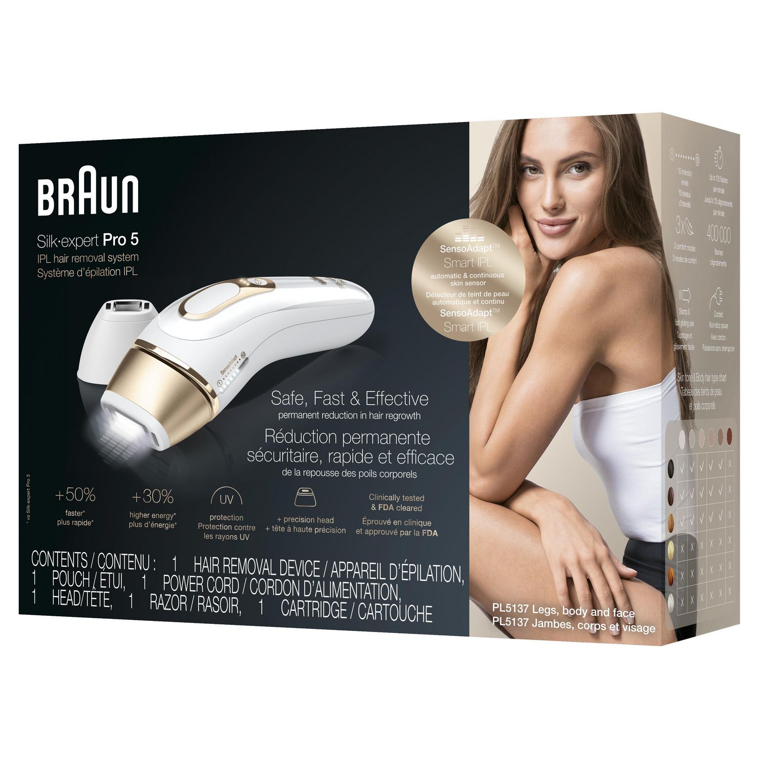 Braun Silk·expert Pro 5 PL5137 IPL, At-Home Hair Removal System, White&Gold