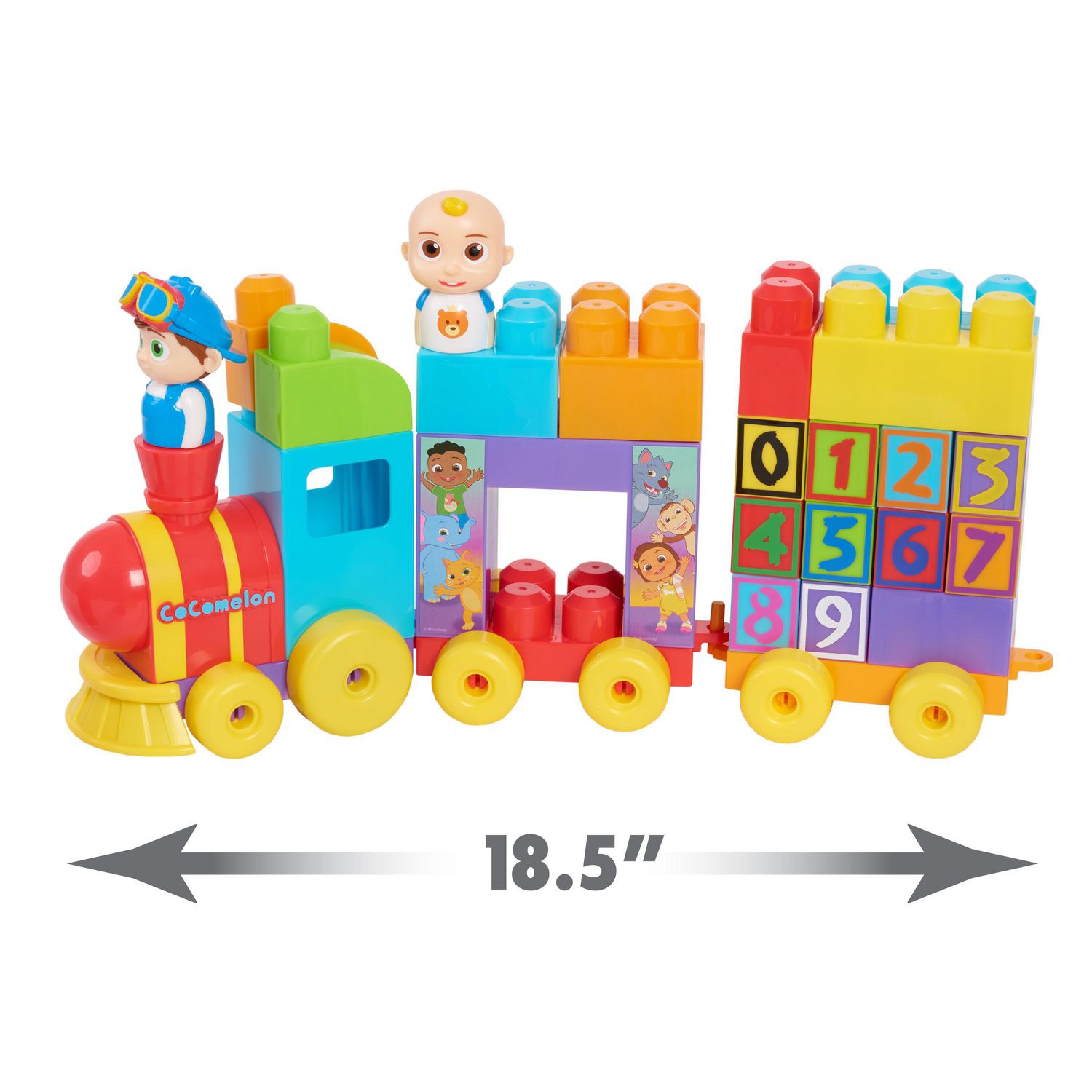 CoComelon Stacking Train, 40 Piece Large Building Block Set Includes JJ and  TomTom Figures, Color and Number Recognition