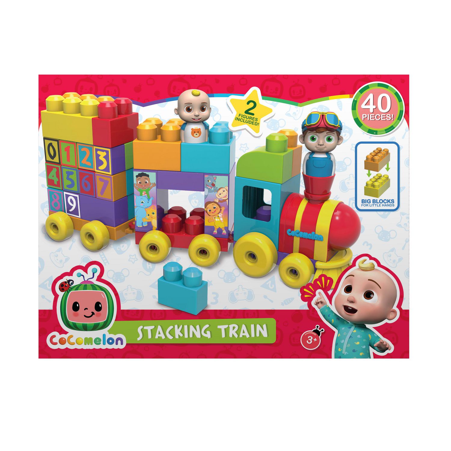 CoComelon Stacking Train, 40 Piece Large Building Block Set Includes JJ and  TomTom Figures, Color and Number Recognition