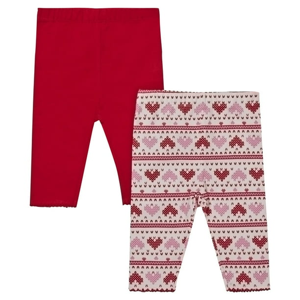 Paq. de 2 leggings à motif jacquard et couleur unie George British Design pour bébés filles
