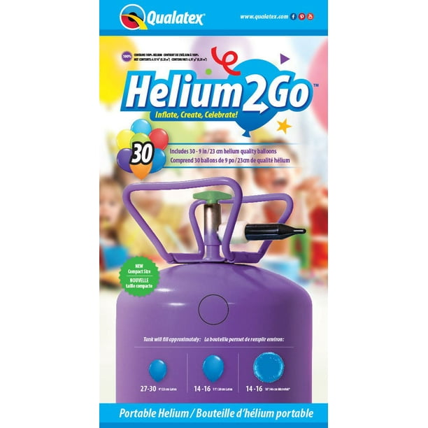 Bouteille d'hélium portative et jetable Helium2Go de Qualatex avec ballons (offerte seulement en magasin)