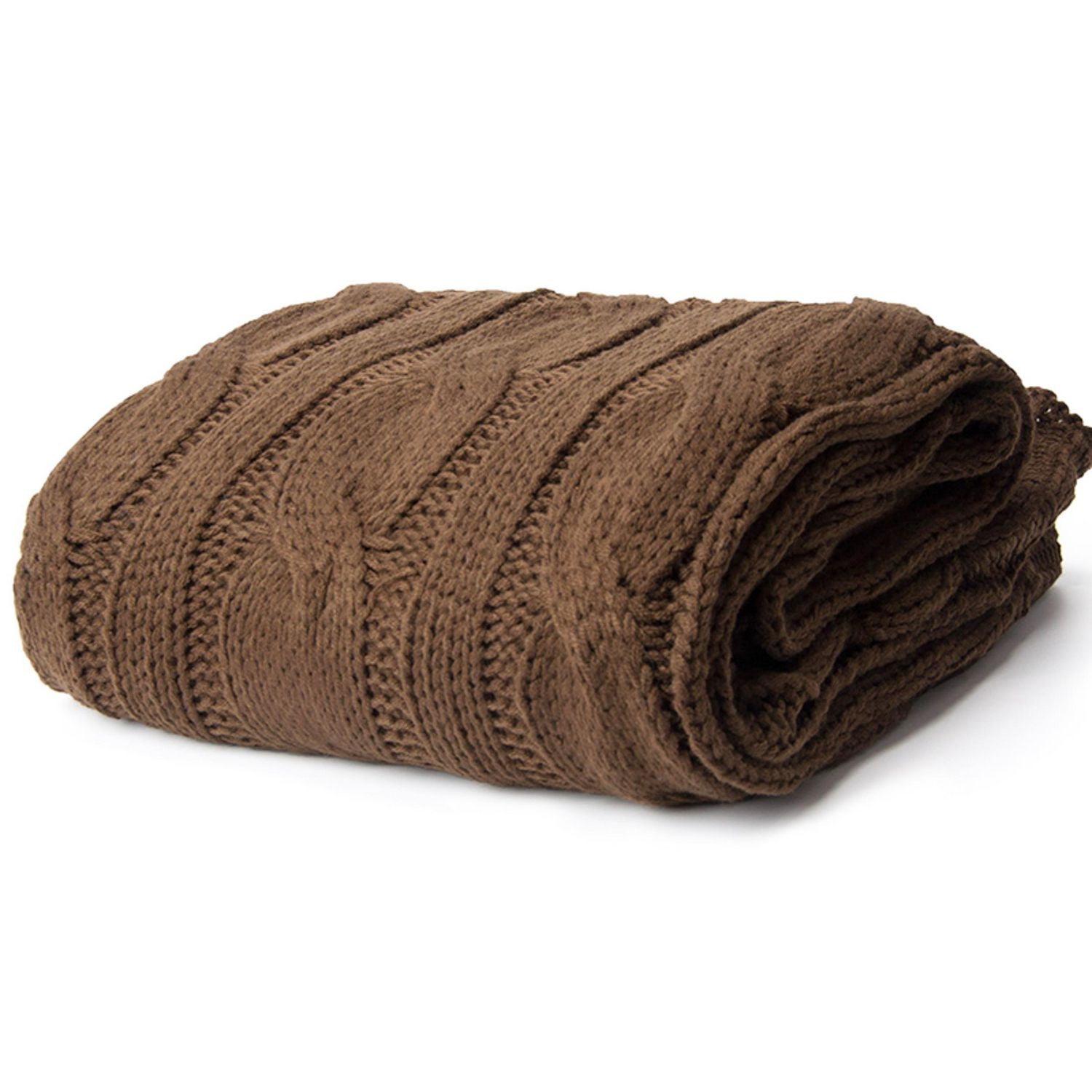 Brown Soft Knitted Cable Throw Blanket