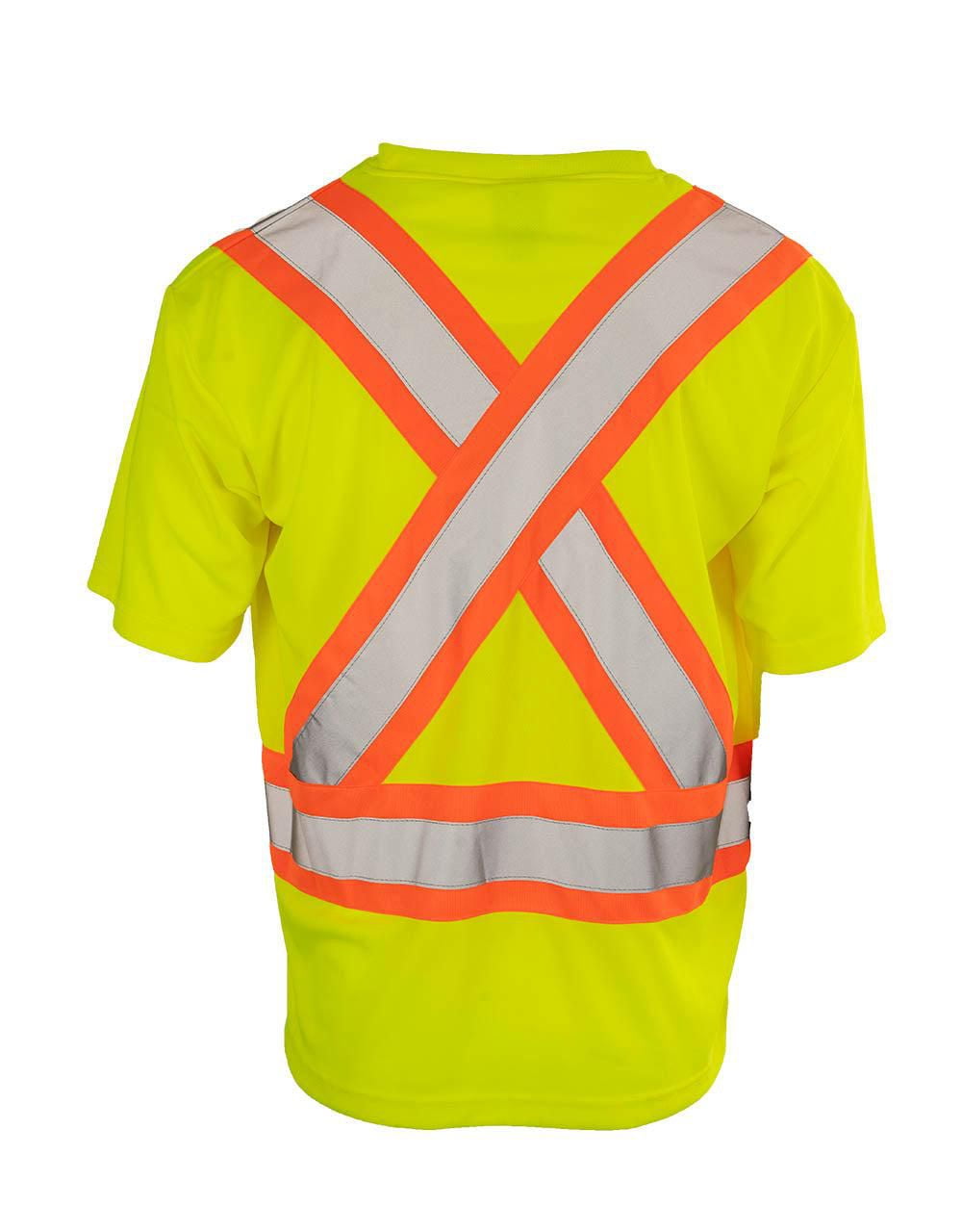 Forcefield Hi Vis V-Neck Short Sleeve Safety Tee Shirt, Size: M