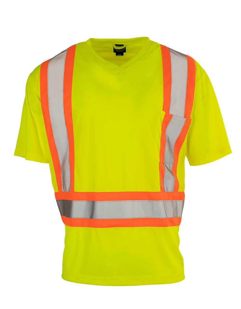 Forcefield Hi Vis V-Neck Short Sleeve Safety Tee Shirt, Size: M
