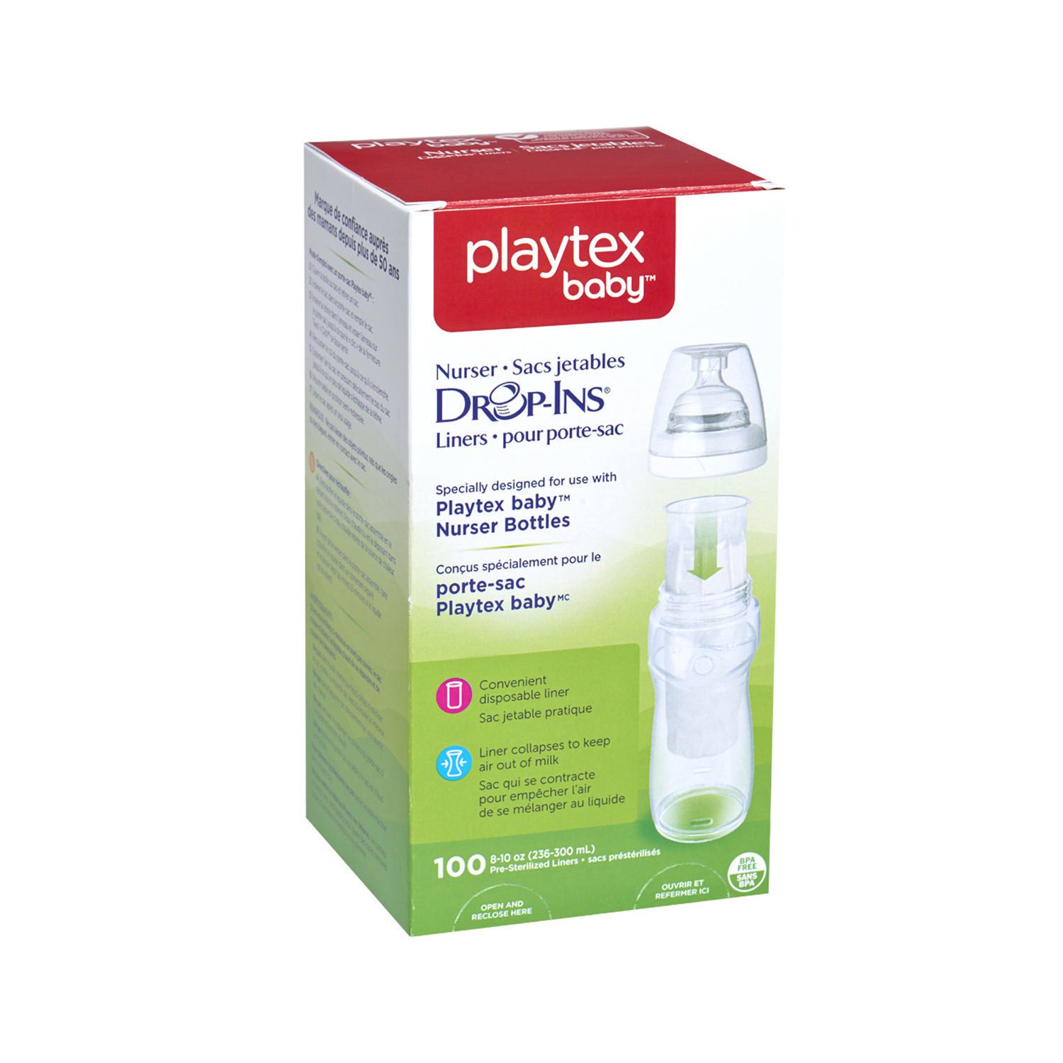 2 Pack 4oz 100 per Package Playtex Drop-Ins Pre-Sterilized Diposable Liners 