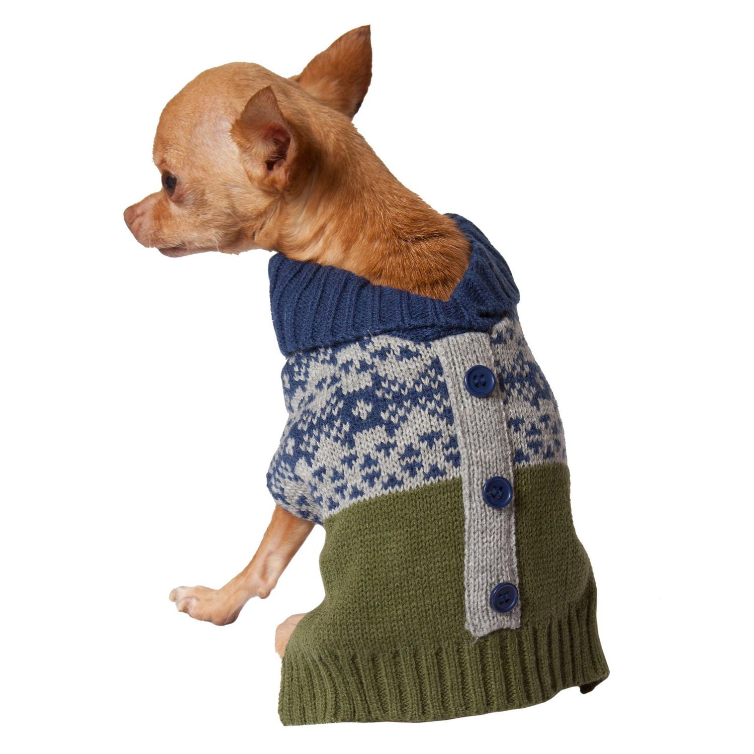 Holiday Time Green Fair Isle Cardigan Dog Sweater