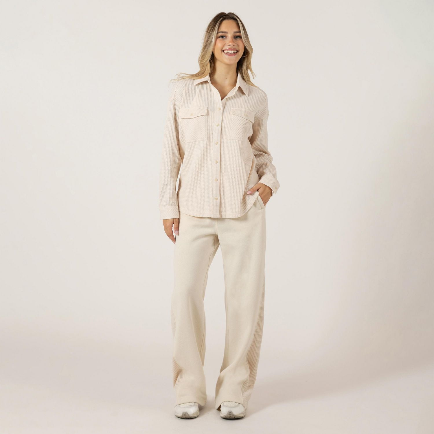 Bloom Girl Long sleeve waffle textured button up shirt