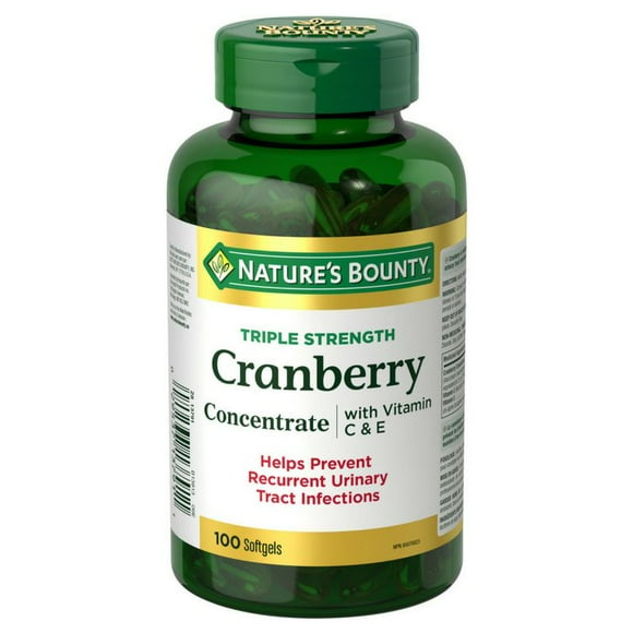 NATURE'S BOUNTY Cranberry Concentrate With Vitamins C & E, Triple Strength, Helps Prevent Recurrent Urinary Tract Infections, Provides Antioxidants, Softgels 100.0 count, 100 Softgels