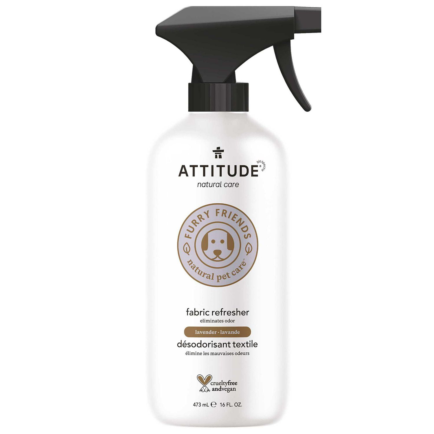 ATTITUDE Furry Friends, Fabric Refresher, Lavender, Pet cleaning products, Dog stain and odour remover, 473 mL