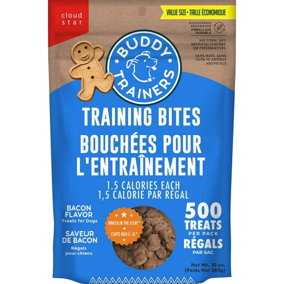 Bouchées douces et moelleuses Buddy Biscuits pour le dressage des chiens, goût bacon, sachet de 10 oz. Buddy Biscuits pour le dressage