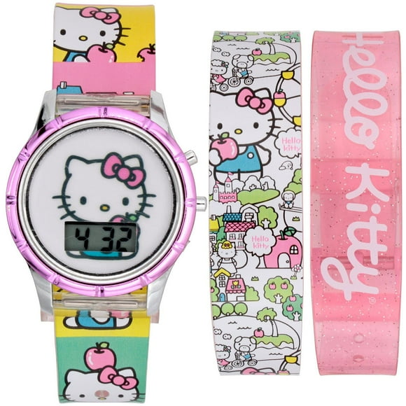 Montre digitale Hello Kitty pour enfants avec 2 bracelets interchangeables