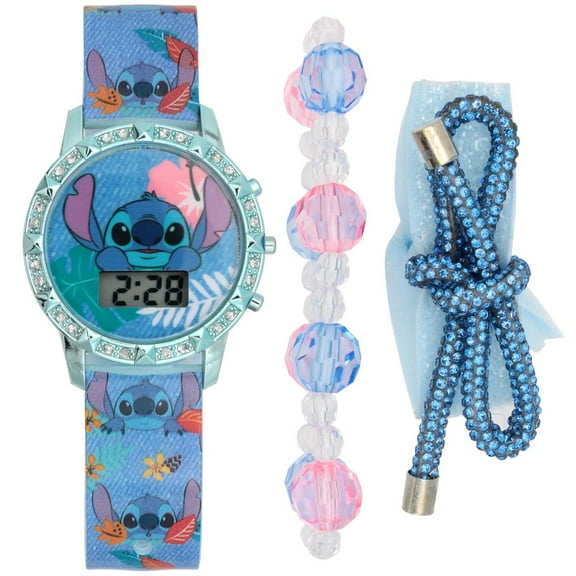 Disney Stitch Digital Kids’ Watch Gift Set with Bead Bracelet & Sparkle Hair Tie