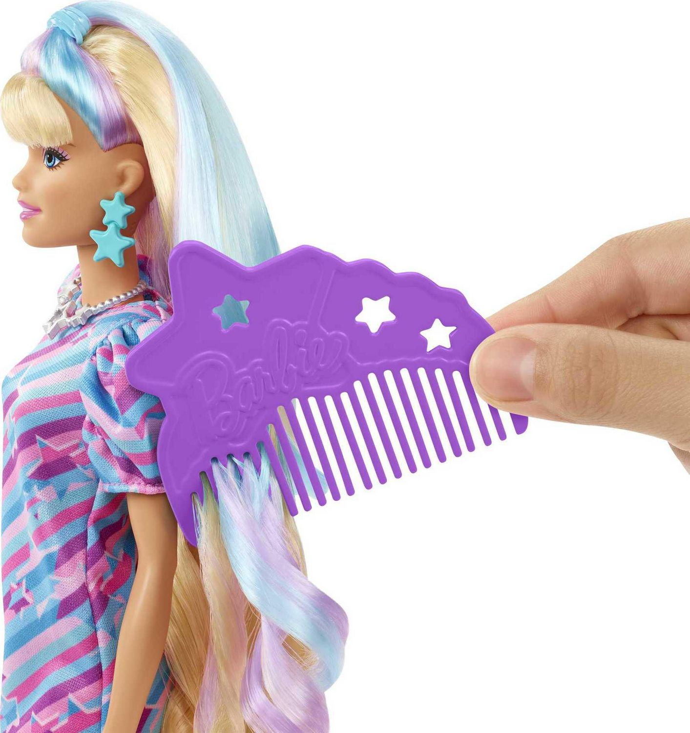 Barbie Totally Hair Star-Themed Doll, 8.5 inch Fantasy Hair, Dress