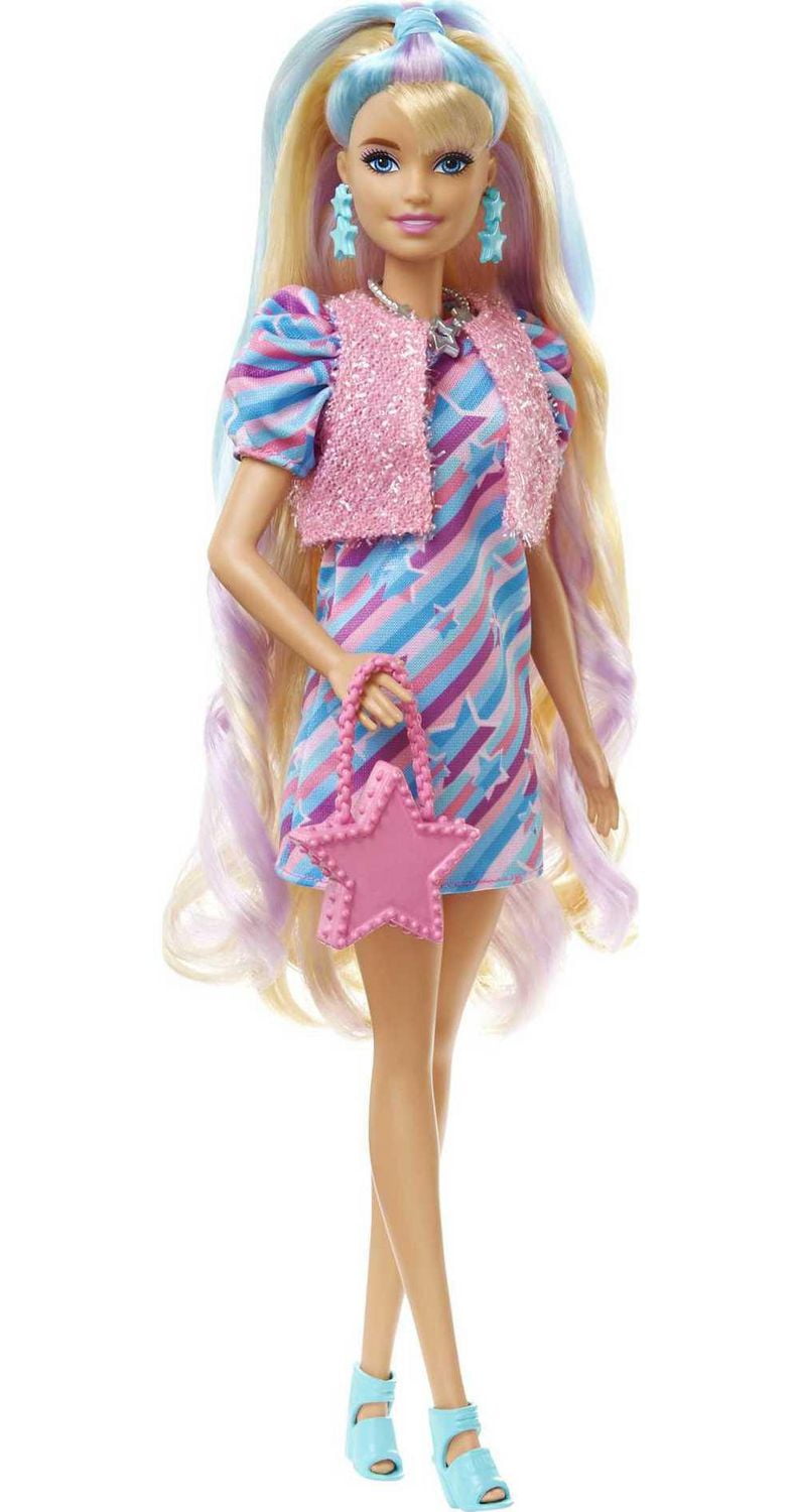 Barbie Totally Hair Star-Themed Doll, 8.5 inch Fantasy Hair, Dress