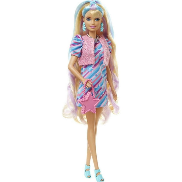 Barbie Totally Hair Star-Themed Doll, 8.5 inch Fantasy Hair, Dress, 15  Accessories, 3 & Up