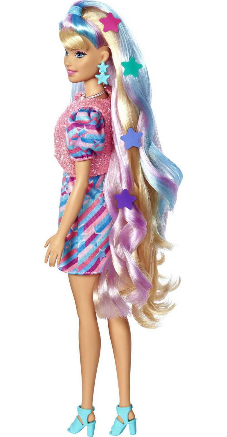 Barbie Totally Hair Star-Themed Doll, 8.5 inch Fantasy Hair, Dress