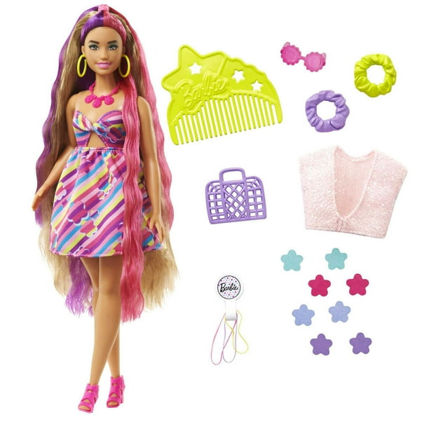 Barbie - Tête à coiffer Ultra Chevelure - cheveux bruns ondulés avec mèches  arc-en-ciel BARBIE : Comparateur, Avis, Prix