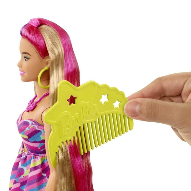 Barbie-Ultra Chevelure-Tête à Coiffer brune frisée mèches arc-en-ciel