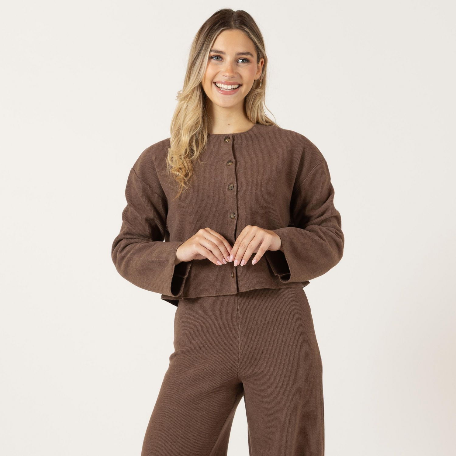 Bloom Girl Long Sleeve Cropped Button up Sweater