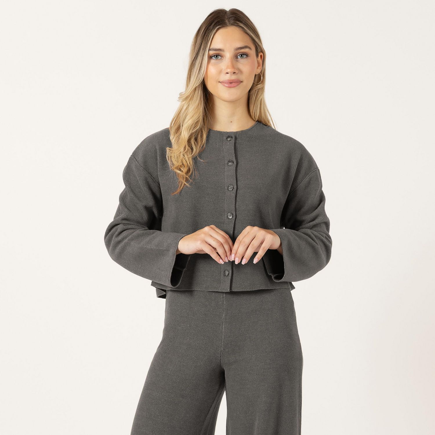 Bloom Girl Long sleeve cropped button up sweater