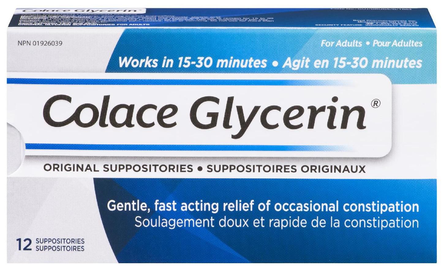 Colace Suppositories de glycérine – Adulte