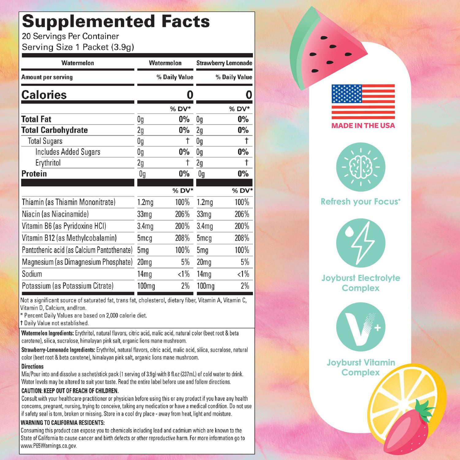 Joyburst Renew Sachets de boissons hydratantes de qualité supérieure, assortiment varié