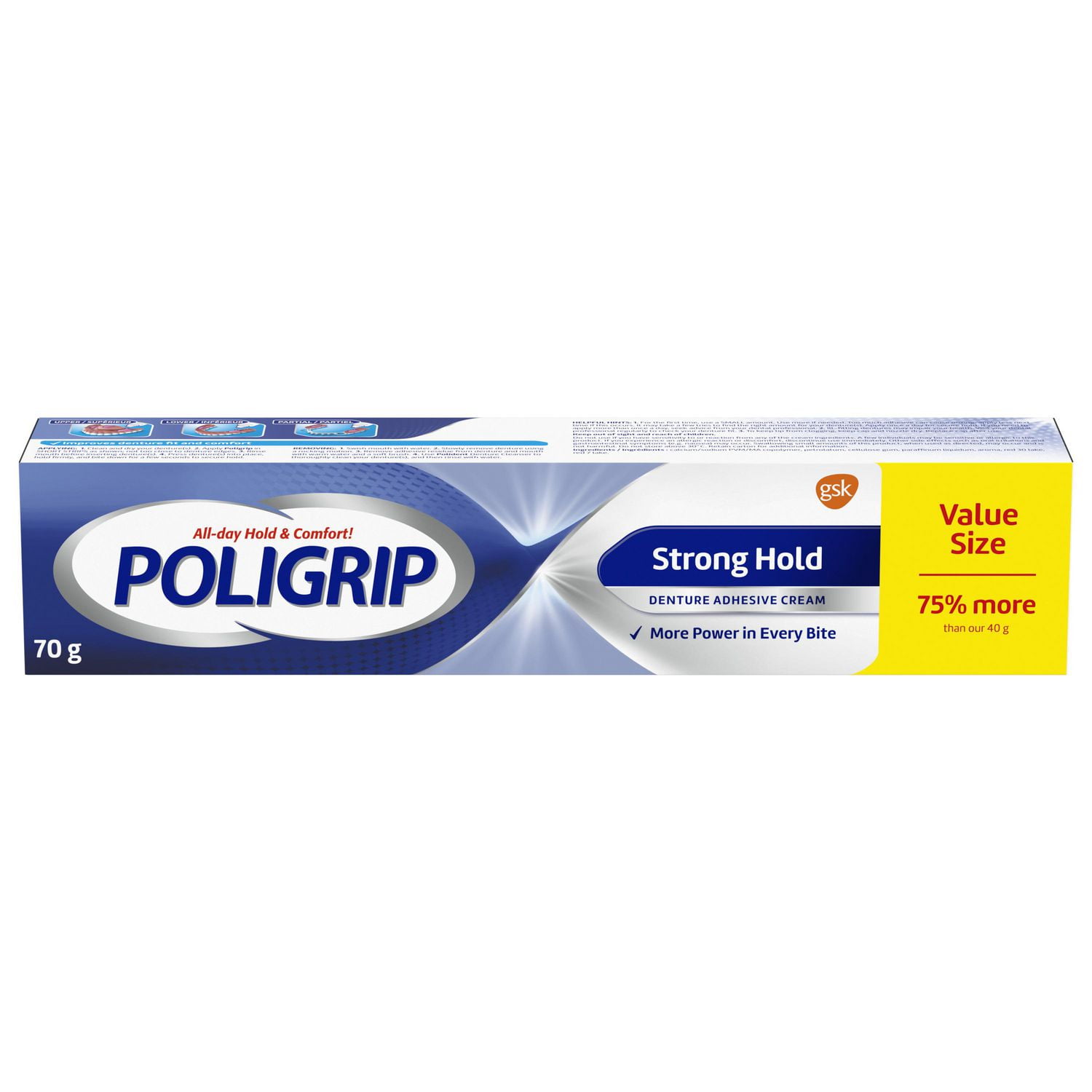 Poligrip Strong Hold Denture Adhesive Cream 70 g Walmart.ca