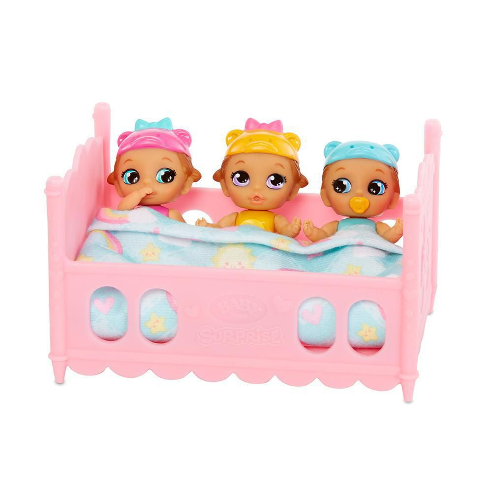 Baby Born Surprise Mini Babies Unwrap Surprise Twins or Triplets Collectible Baby Dolls with Soft Swaddle Blanket Crib Playset Walmart