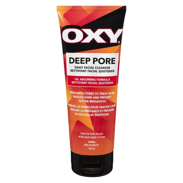 Nettoyant quotidien contre l'acné pour le visage OXY Deep Pore avec acide salicylique, pour l'acné tenace, les points noirs et les pores visibles Nettoyant pour le visage contre l'acné, 162 ml