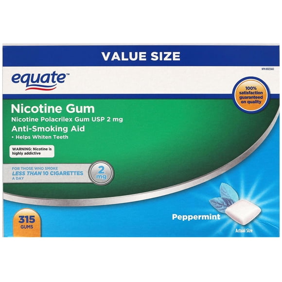 Equate Nicotine Gum, Peppermint, 2mg