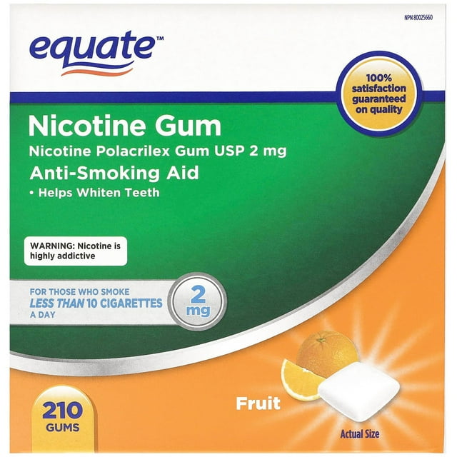 Equate Nicotine Gum, Fruit, 2mg