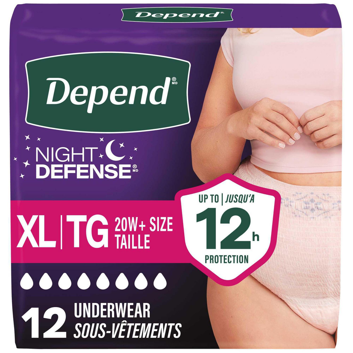 Sous-vêtement d’incontinence de nuit Night Defense de Depend pour femmes, P-TG