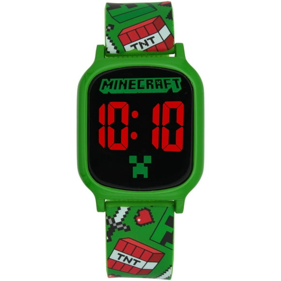 Montre Digitale Enfant Minecraft à LED – Design Creeper Vert avec TNT et Icônes du Jeu