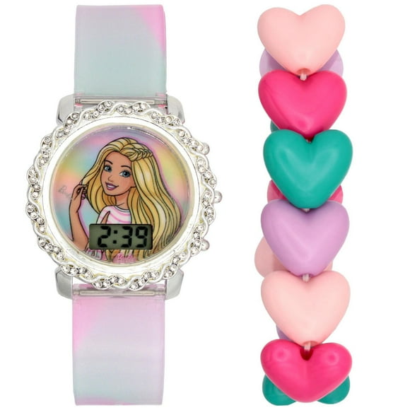 Montre Digitale Enfant Barbie avec Lunette Strass & Bracelet Cœurs Offert