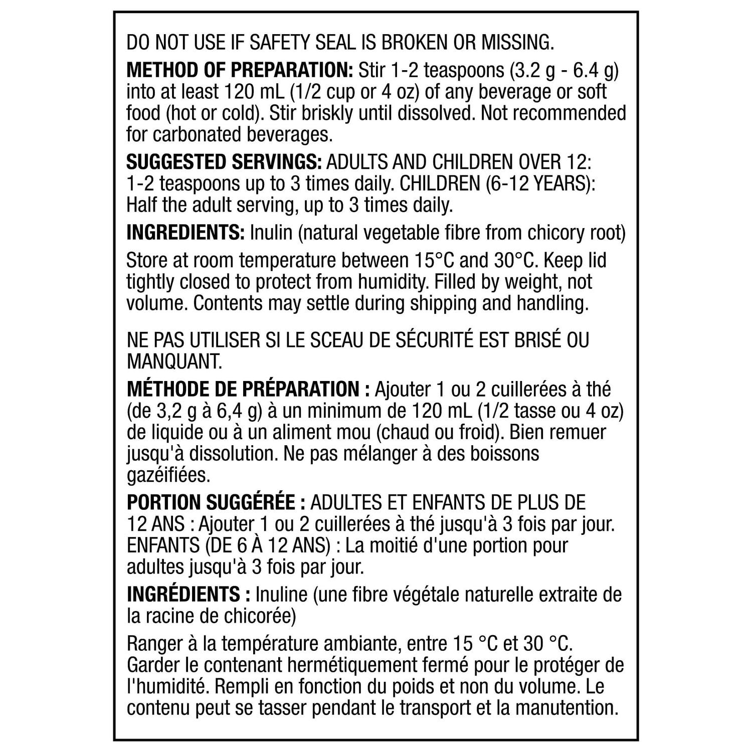 Equate Inulin Fibre, No Added Sugar, 340 g Powder, 106 Servings
