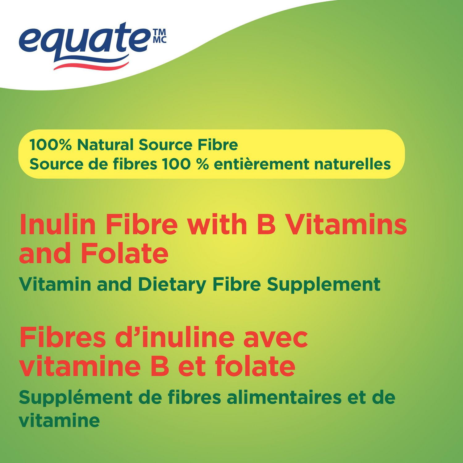 Fibres d'inuline avec vitamine b et folate, Sans sucre ajouté Equate 340 g poudre, 106 portions
