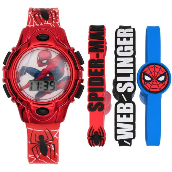 Marvel Spider-Man Kids’ Digital Watch with Interchangeable Straps – 3 Band Gift Set