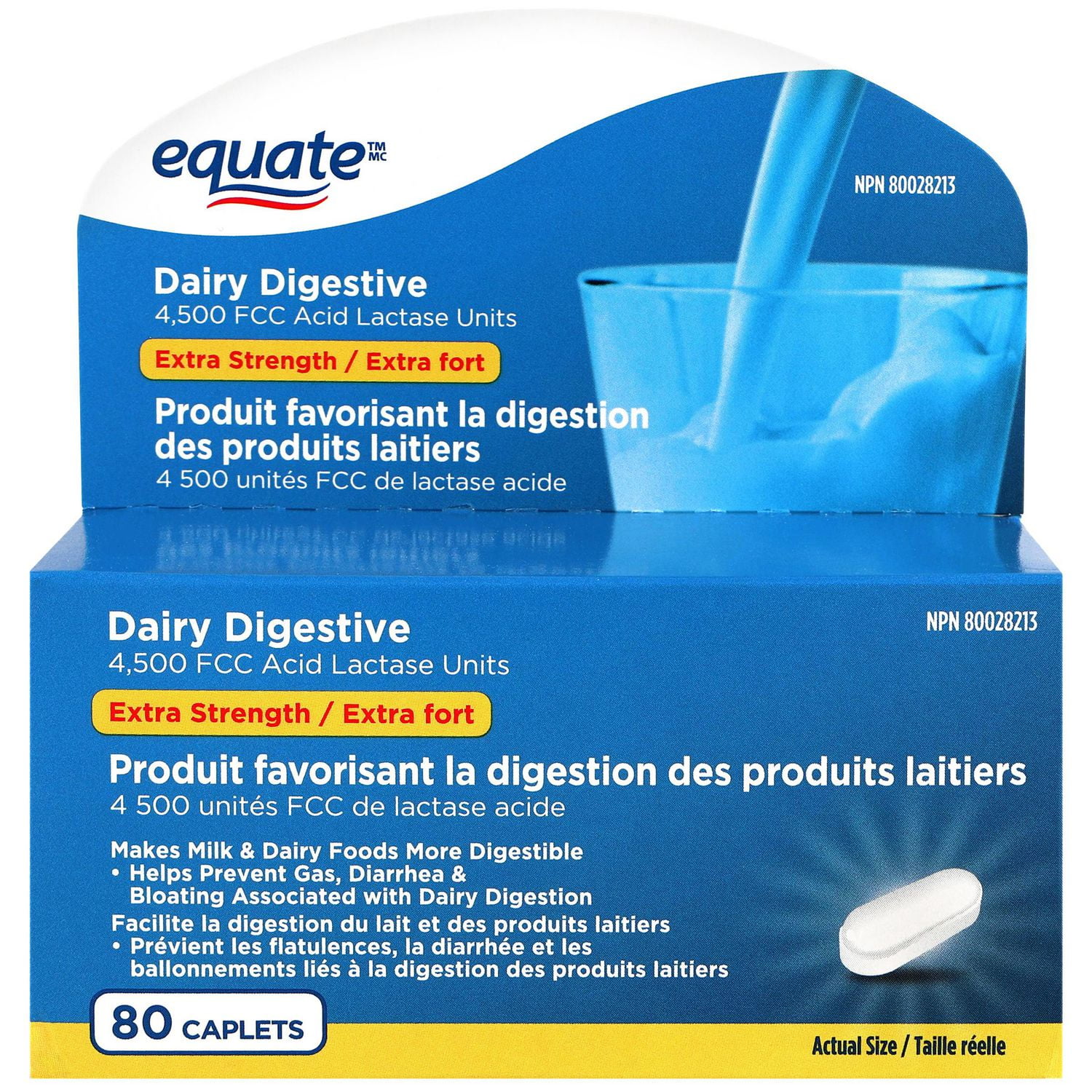 Equate Dairy Digestive, 4500 FCC Acid Lactase Units, 80 Caplets