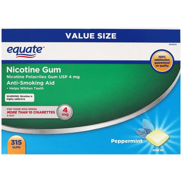 Equate Nicotine Gum, Peppermint, 4mg