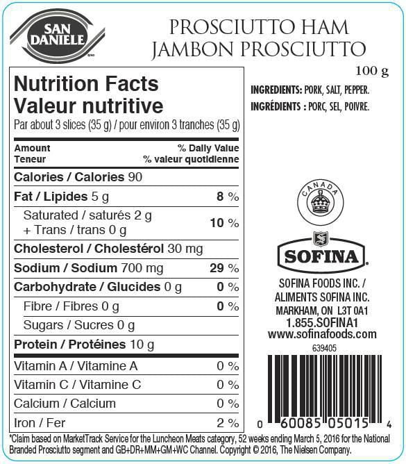 San Daniele Gluten Free Sliced Prosciutto, 100 g