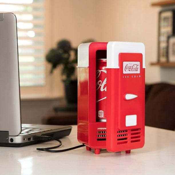 Coca-Cola Single Can Mini Cooler, Mini Car Réfrigérateur, LED Mini USB Réfrigérateur Portable Mini Réfrigérateur Rouge pour Bureau.