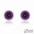 thumbnail image 2 of Amethyst CZ Round Bezel Stud Earrings in Sterling Silver - 4mm, 2 of 2