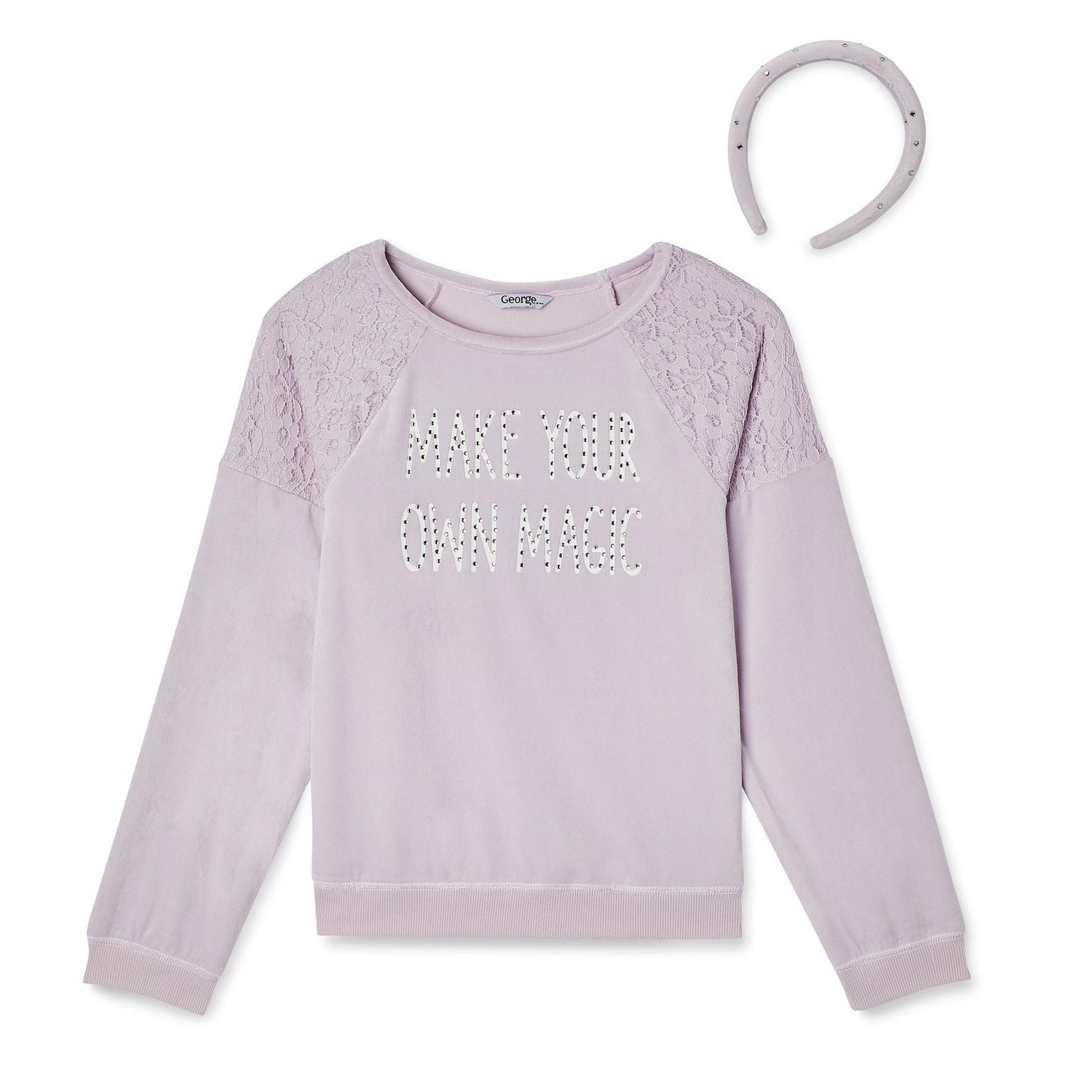George Girls' Velour Top and Headband 2-Piece Set
