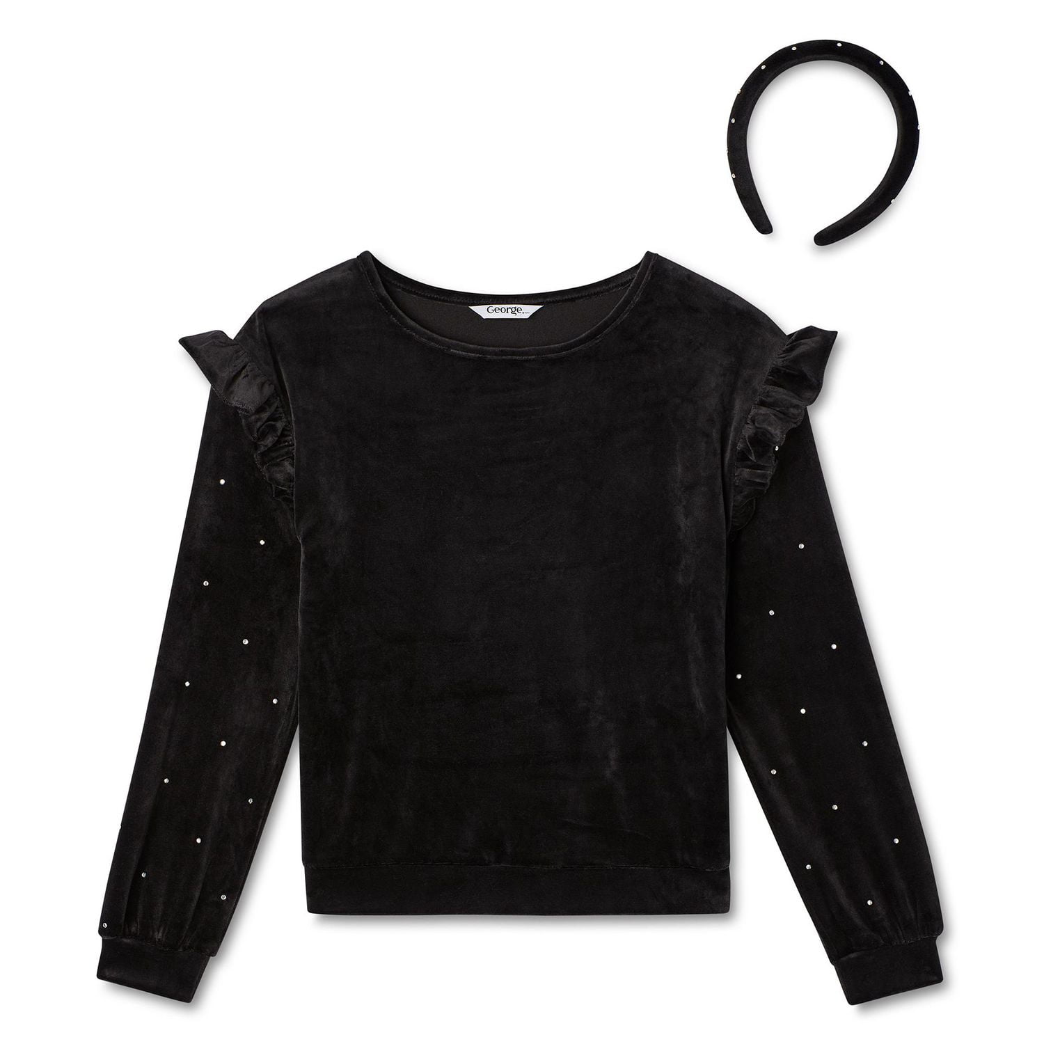 Ensemble 2 pièces avec haut en velours orné de strass et serre-tête George pour filles