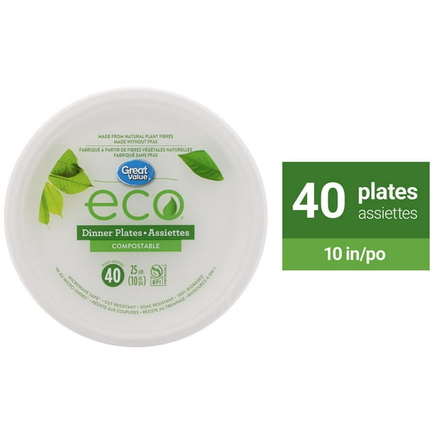 Assiettes compostables Eco Great Value 40 x 25 cm (10 po)
