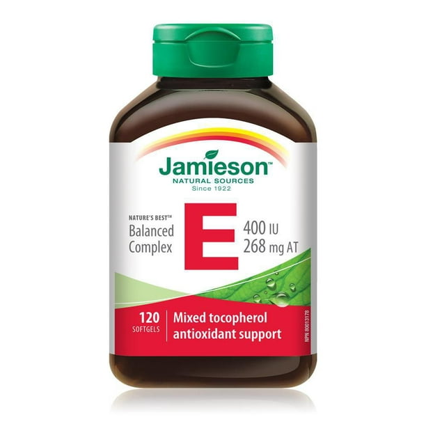 Jamieson Complexe équilibré de vitamine E 400 UI avec mélange de tocophérols 120 gélules