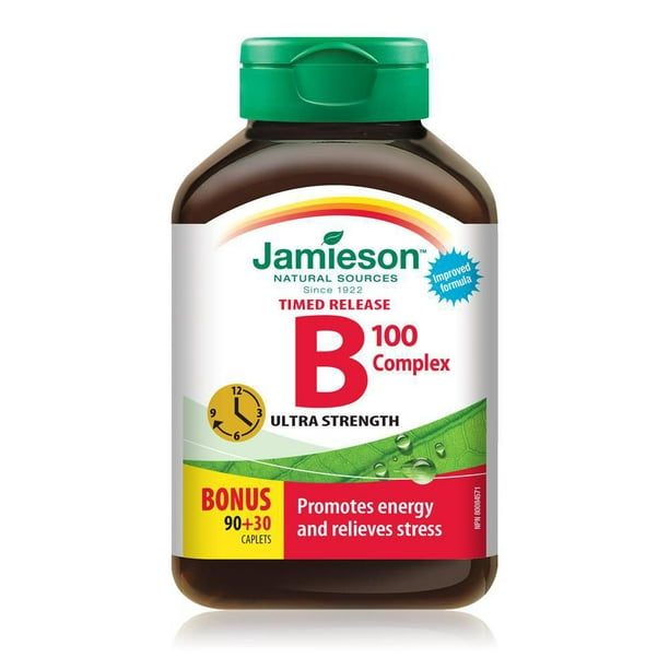 Jamieson Comprimés de Complexe Vitamine B 100 mg à Dégagement Graduel 90 + 30 comprimés