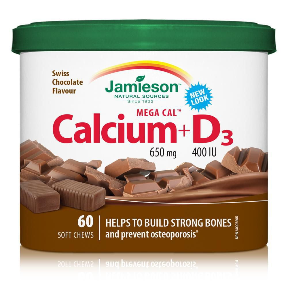 Jamieson Mega Cal Calcium Soft Chews 650 mg Swiss Chocolate at Walmart